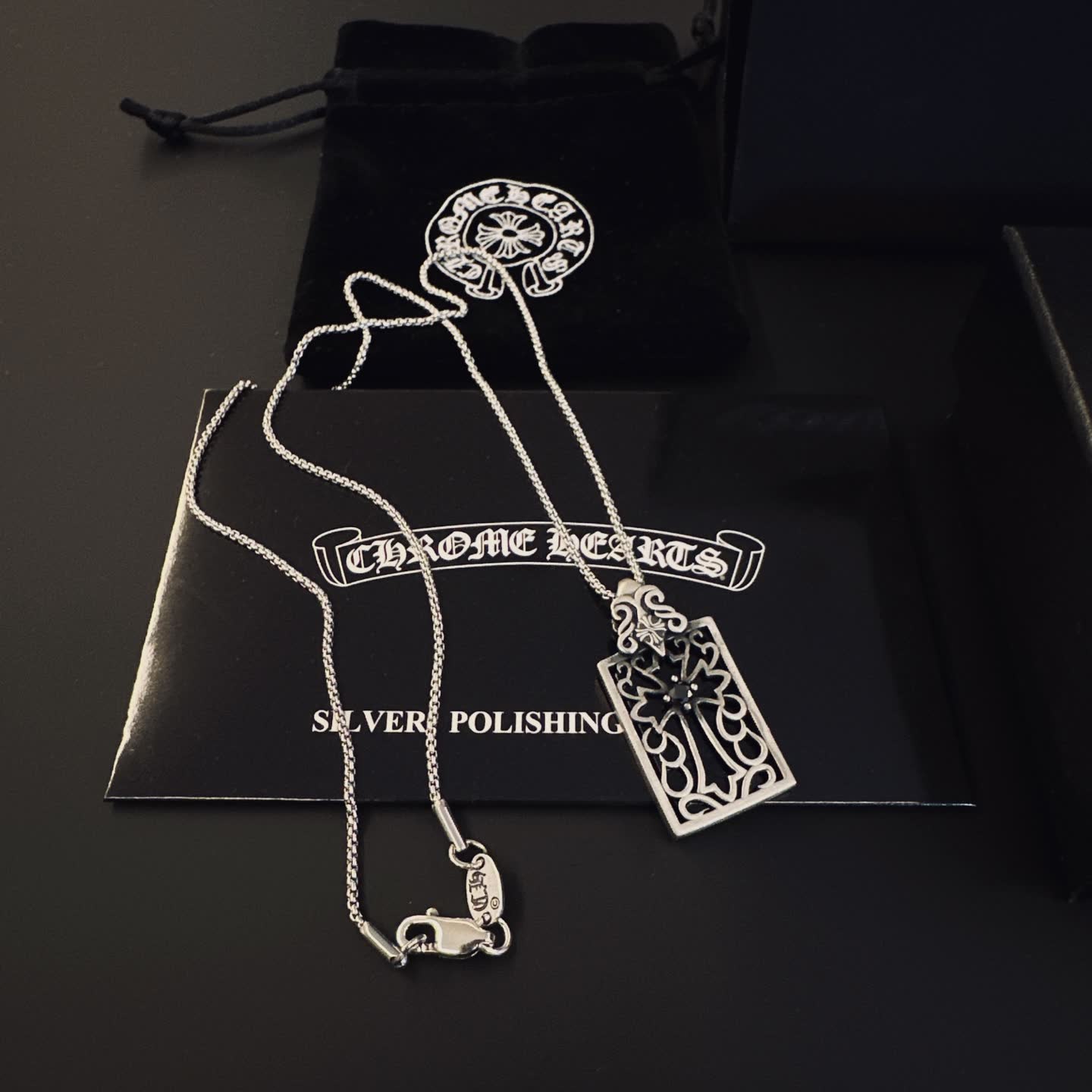 Chrome Hearts Silver Filigree Rectangle Pendant Necklace
